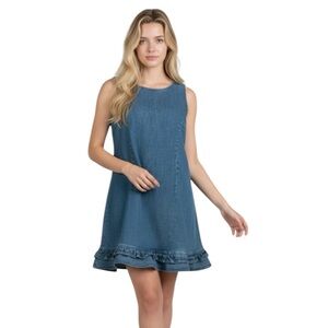Shein Women Denim Dress Sleeveless Ruffle Hem Jeans Blue Back Zipper Size L